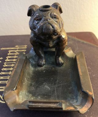 Antique Vintage Ronson Sitting Bulldog Striker W/ Ashtray