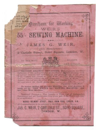Antique Weir/Raymond 1870s sewing machine instruction booklet 3