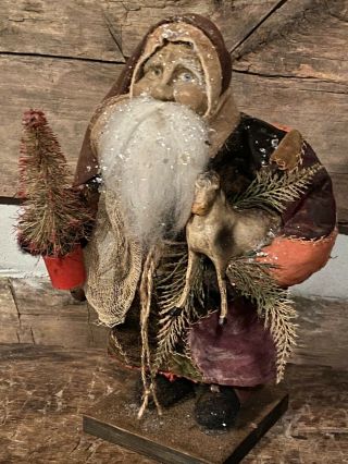 Ooak Arnett’s Country Store Santa/early Crazy Quilt Coat/vint.  Tree/comp.  Horse