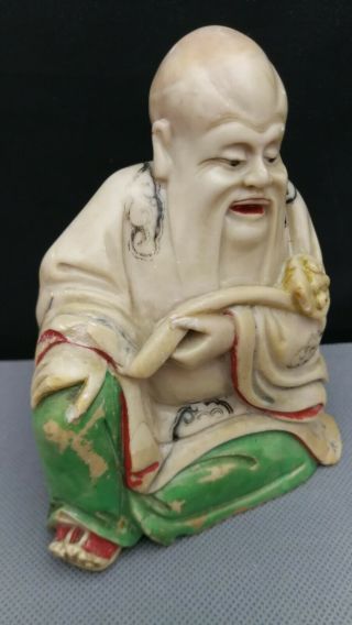 18th / 19th antique Chinese deep carved Soapstone figure of shoulao - - - very rare 2