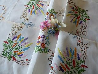 Vintage Hand Embroidered Tablecloth - Flower Gardens