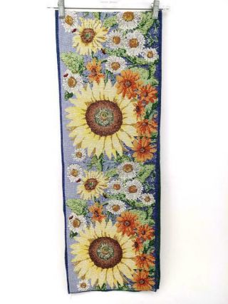 Vtg 90s Lillian Vernon Table Runner Woven Tapestry Floral Sunflowers 12.  5 " X 72 "
