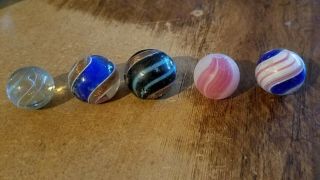 Old Vintage Antique German Handmade Lutz Marbles Banded Opaque Swirl Ribbon