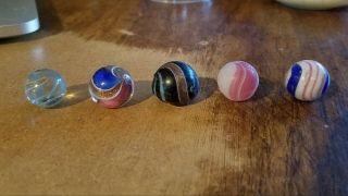 Old Vintage Antique German Handmade Lutz Marbles Banded Opaque Swirl Ribbon 3