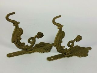 Vtg Antique Pair Brass Lantern Oil Lamp Planter Wall Hooks Mythological Serpent