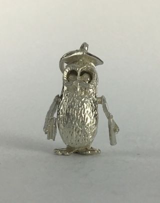 Vintage Sterling Silver Charm Of A Wise Owl With Book & Pen,  One Of Many Listed