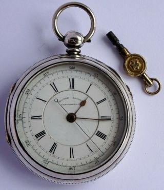 Victorian Solid Silver Centre Seconds Chronograph Pocket Watch.  W.  Fillans,  1883