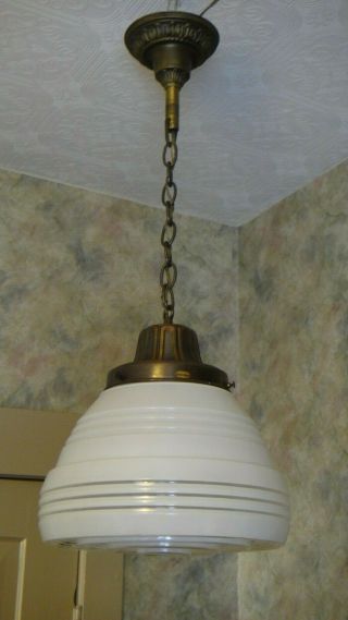 Vintage Schoolhouse Pendent Ceiling Light Fixture Wakefield Red Spot 30s - 40s