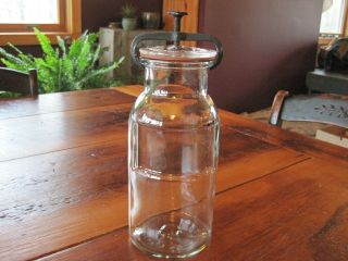 Antique Wheaton Apothecary Glass Jar W/ Metal Screw Top Clamp,  10 " Total