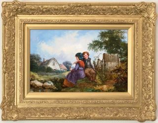 The Young Bird Antique Oil Painting By John Joseph Barker Of Bath (1824 - 1904)
