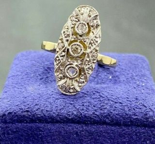 Old Vintage Deco 18k Gold Ring With Old Cut Diamonds