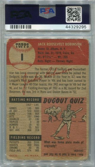 1953 Topps Jackie Robinson Brooklyn Dodgers PSA 1 PR 2