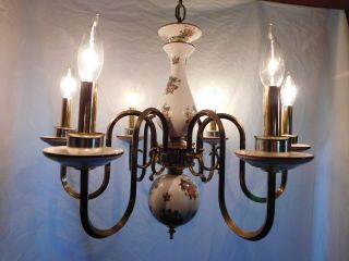 antique chandelier ceiling fixture lamp light porcelian tole french country old 2