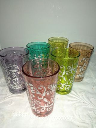 Set Of 6 Moroccan Style Glass Drinking Tumblers Vintage