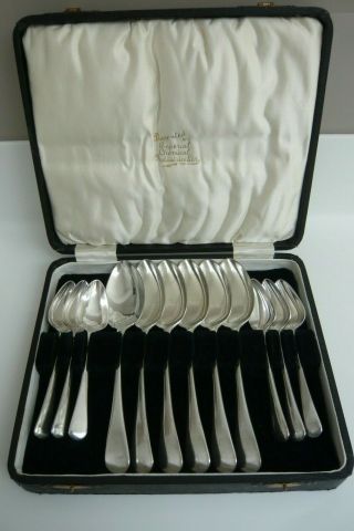 Vintage Boxed Set Of 12 Silver - Plated Spoons: 6 Dessert; 6 Grapefruit Or Tea?