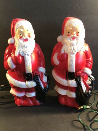 2 Vintage Christmas Blow Mold Santa Clause Light Up 13” Empire Plastic