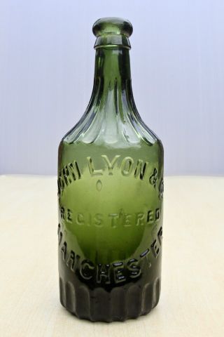 Vintage C1900s John Lyon & Co Manchester Fluted Dark Green Beer Mineral Bottle