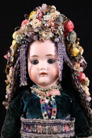 Rare Kling 182 Doll Bisque Antique German Compo Body Beaded European Headdress
