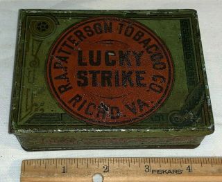 Antique Lucky Strike Tobacco Square Corner Tin Litho Can Richmond Va Cut Plug