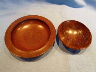 Two Vintage Treen Hand Made Wooden Bowls