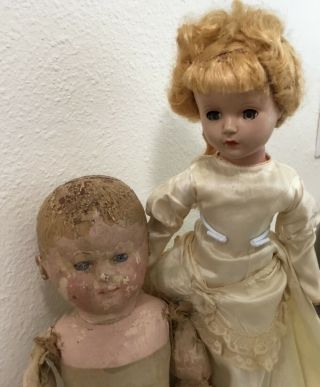ANTIQUE 15” CLOTH MARTHA CHASE BABY AND HARD PLASTIC BRIDE DOLL TLC 2
