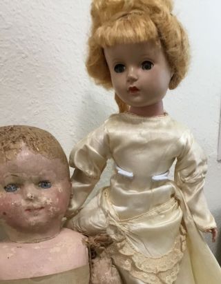 ANTIQUE 15” CLOTH MARTHA CHASE BABY AND HARD PLASTIC BRIDE DOLL TLC 3