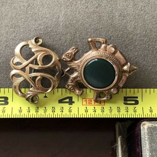 Vintage Victorian Goldfilled Lin With Double Horse Head Fob W/ Stones 3