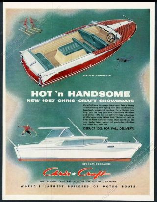1957 Chris Craft Continental Commander Boat Art Vintage Print Ad