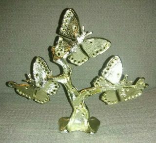 Vintage Charmante Silver Metal Butterfly Earring Tree W/ring Holder