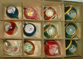 Vintage Glass Christmas Tree Ornaments Poland Hand Painted Indents