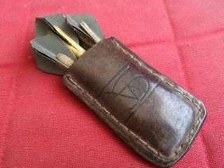 Vintage Brass Darts With Leather Pocket Case