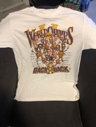 Los Angeles Lakers World Champ Back To Back Showtime 1987 - 1988 Large White Shirt