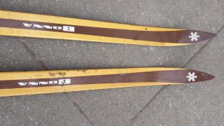 Vintage Mid Century 205 Bonna 4 Ply Hickory Wood X Country Skis Villom Bindings