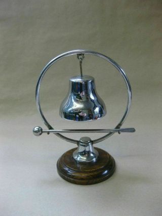 Small Vintage / Antique Table Gong Chrome Plated On Wooden Base