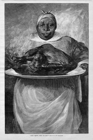 Thanksgiving Turkey Cooked And Served By Negro Colored Maid Platter Antique