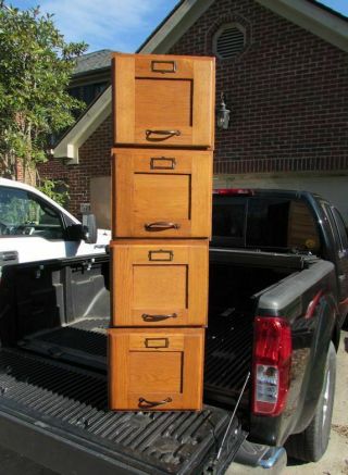 Set Of 4 Antique Vintage Oak Wood Filing Cabinet Modular Sections Stackable
