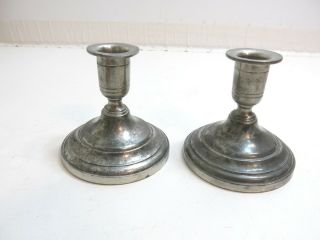 Set Of 2 Vintage Wallace P8375 Pewter Signed Candlestick Candle Holders 3 3/4 "