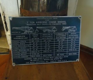 Vintage Airborne Crane - Shovel Transportation Data Sign Industrial Metal Sign