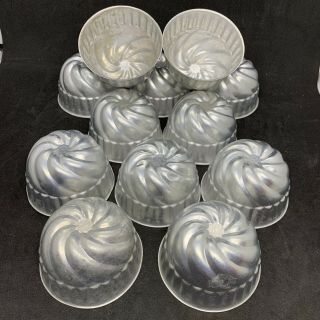 Vintage Mini Aluminum Swirl Baking Pans 3 3/4 Tins Molds Bundt Jello Tart Cake