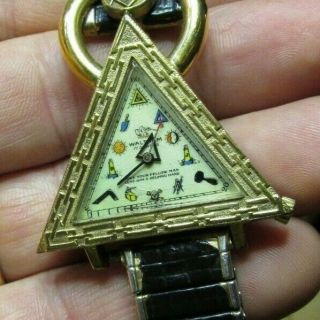 Waltham Masonic Watch Rare Vintage Unique Triangular Gold Plate,  17 Jewel,  Ss Back