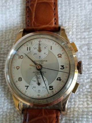 Vintage Chronographe Suisse 18k Solid Gold Chronograph Wrist Watch