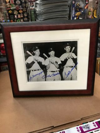 Joe Dimaggio Mickey Mantle Ted Williams Signed Photo Framed Jsa Authentication