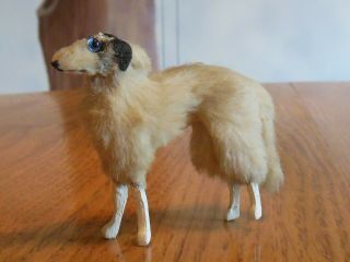 Tiny Vintage Fur Borzoi Russian Wolfhound Dog For Antique Doll