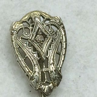 Vintage 14k White Gold Stick Pin Stone