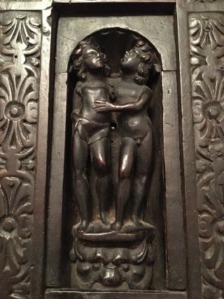 Late 16th Or Early 17th Century Wood Carving Of Adam And Eve & The Devil Beneath