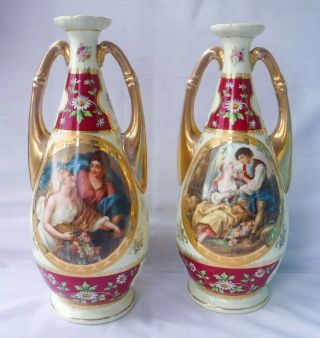 Antique Royal Vienna Large Classical Porcelain Portrait Vases,  36cms