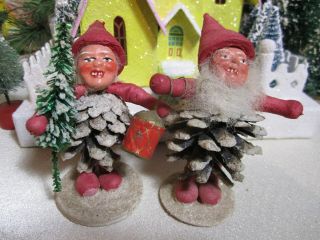 Vintage Us Zone - West Germany Christmas Pine Cone Santa Elf Gnome Pixie Pair (2)
