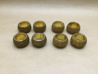 Vintage Handmade Collectible Gold Tone Beaded Napkin Rings - Set Of 8