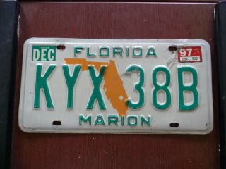 Florida License Plate Marion County Expired Dec 1997 Orange State Graphic