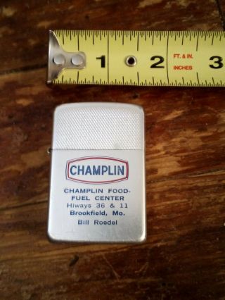Park Brand,  Flip Top Lighter.  Aluminum.  Champlin Food - Fuel Advertisement Vintage